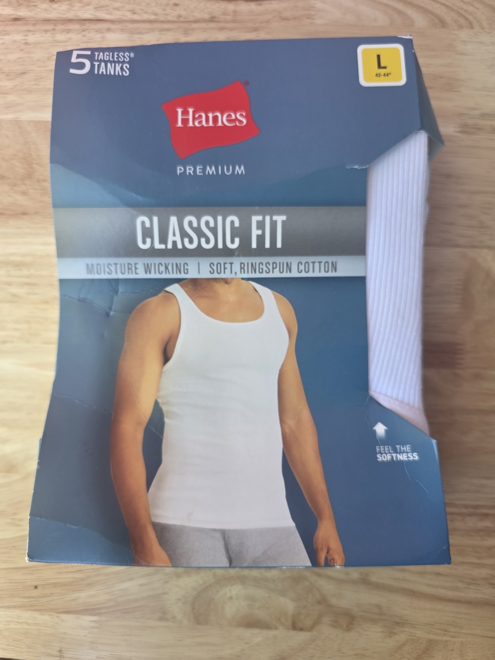 Hanes Classic Fit White Tank Undershirts - 5 Pack, L